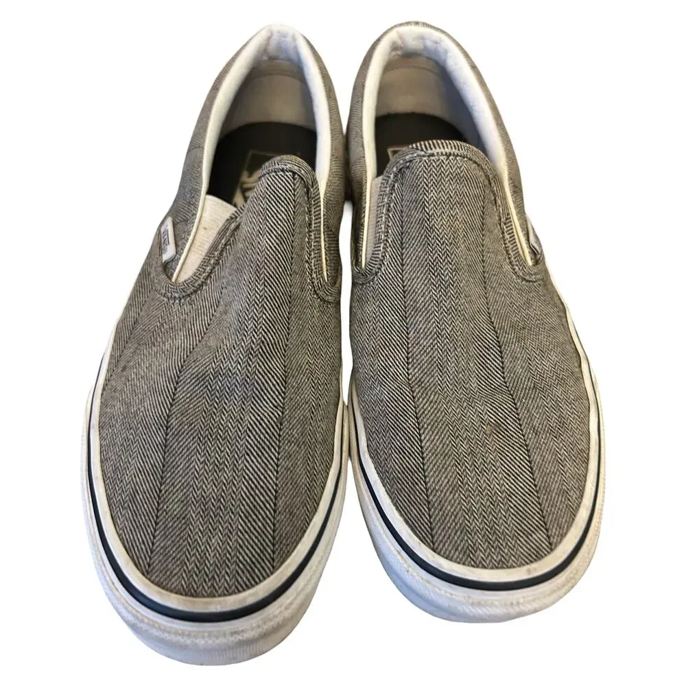 Vans Grey Herringbone Slip-On Sneakers
